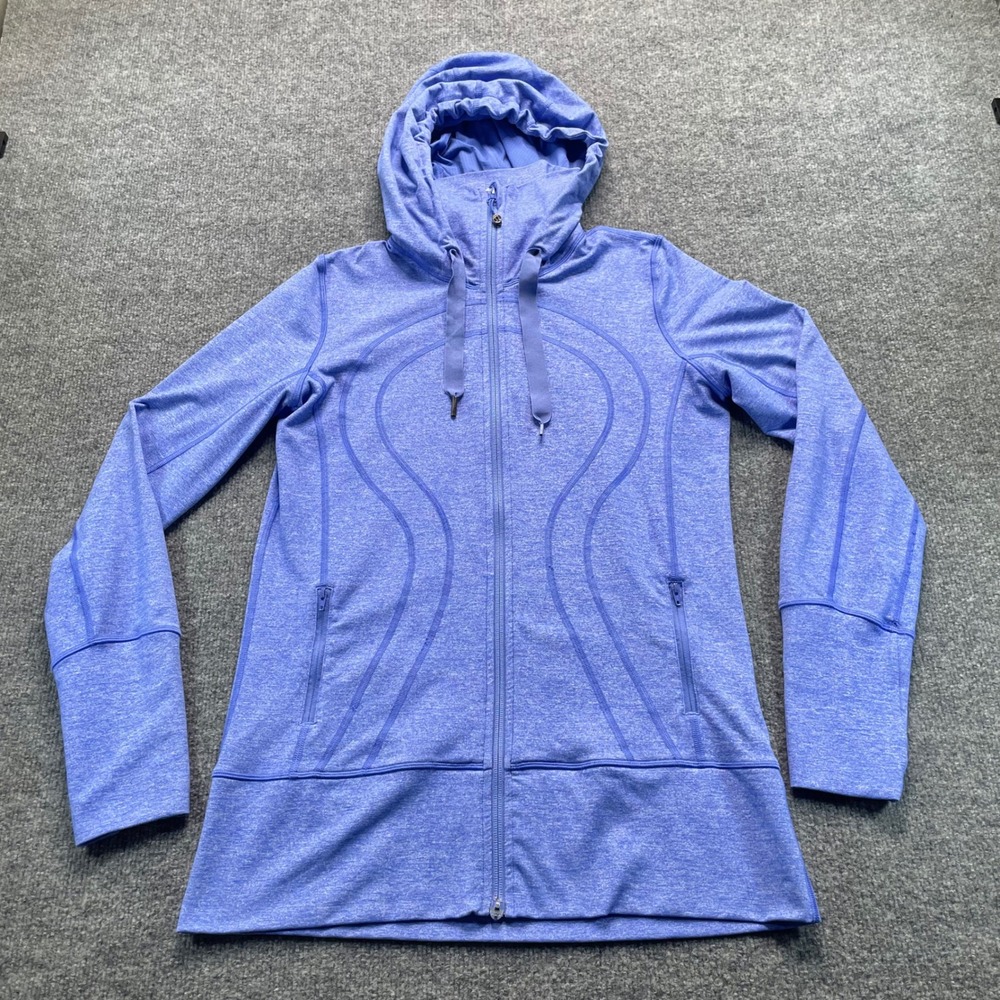 Lululemon Scuba Hoodie Women 10 Blue Heathered Full Zip Thumbholes Jacket
